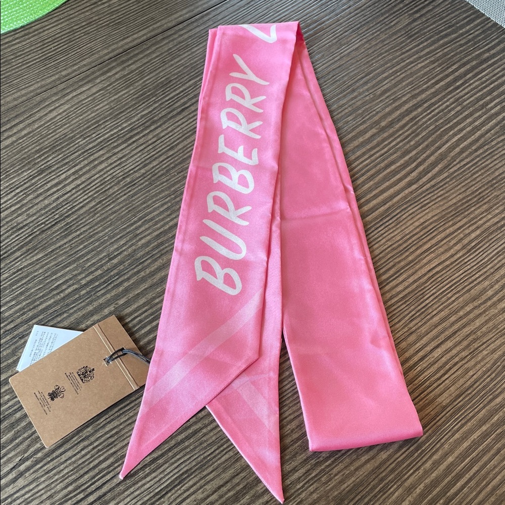 Burberry Silk Skinny Scarf Bubble Gum Pink NWT